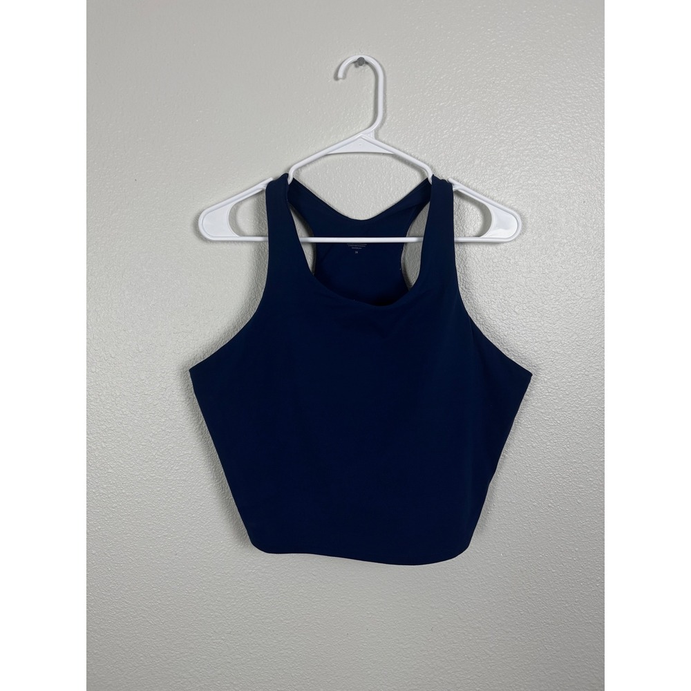 Athleta Tank Top Sports Bra Womens 2X Navy Blue Conscious Crop Racerback Active